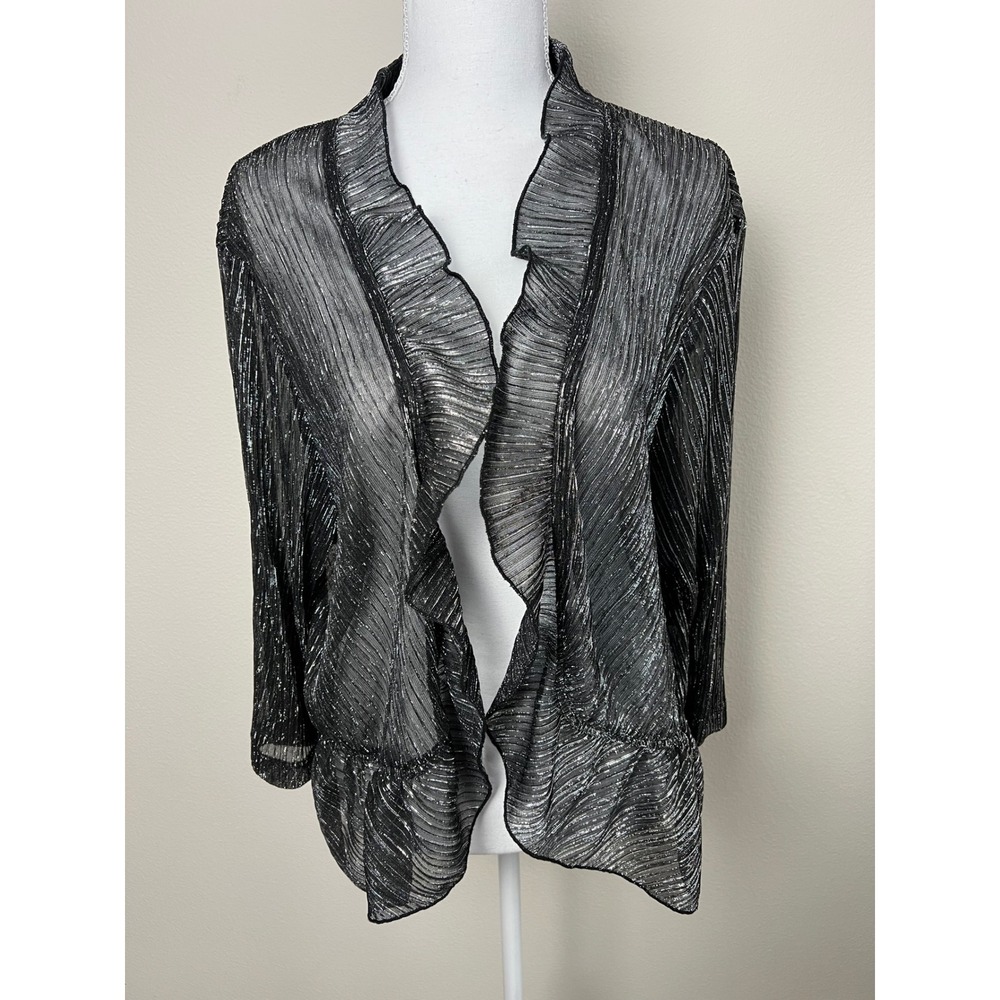 Glam Metallic Silver Black Ruffle Open Cardigan Cocktail Fairy Grunge Y2K 22/24